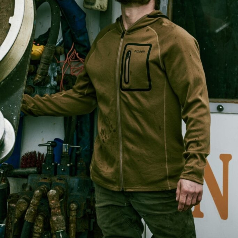 Filson Brown Performance Jacket MERINO Wool 400 G Zip Up Hooded